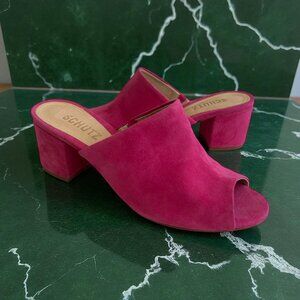SCHUTZ Pink Suede Block Heels Sandals Size 7.5